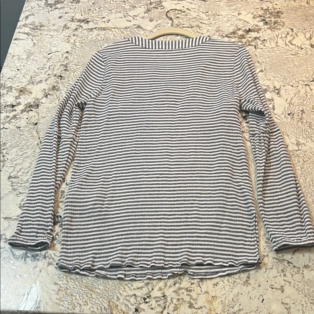 Michael Kors Grey and White Striped Long Sleeve Top Women's size Medium